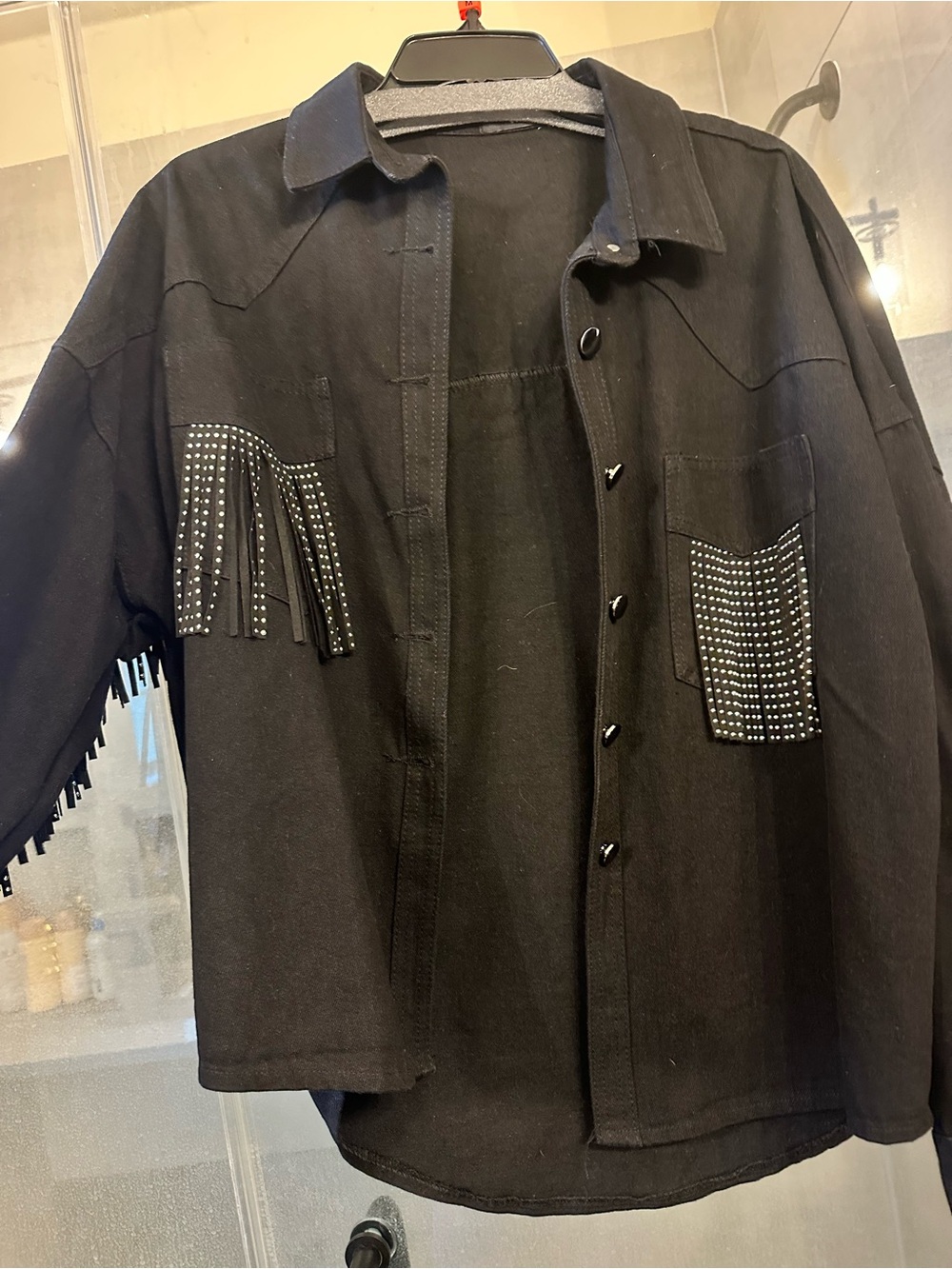 Black Denim Fringe Shacket